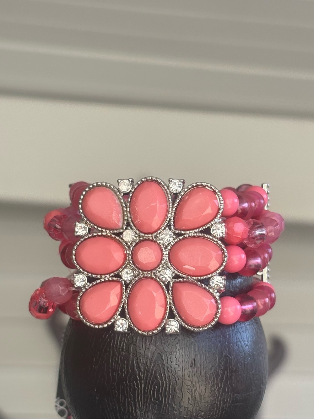Pink Floral Gemstone Stretch Bracelet